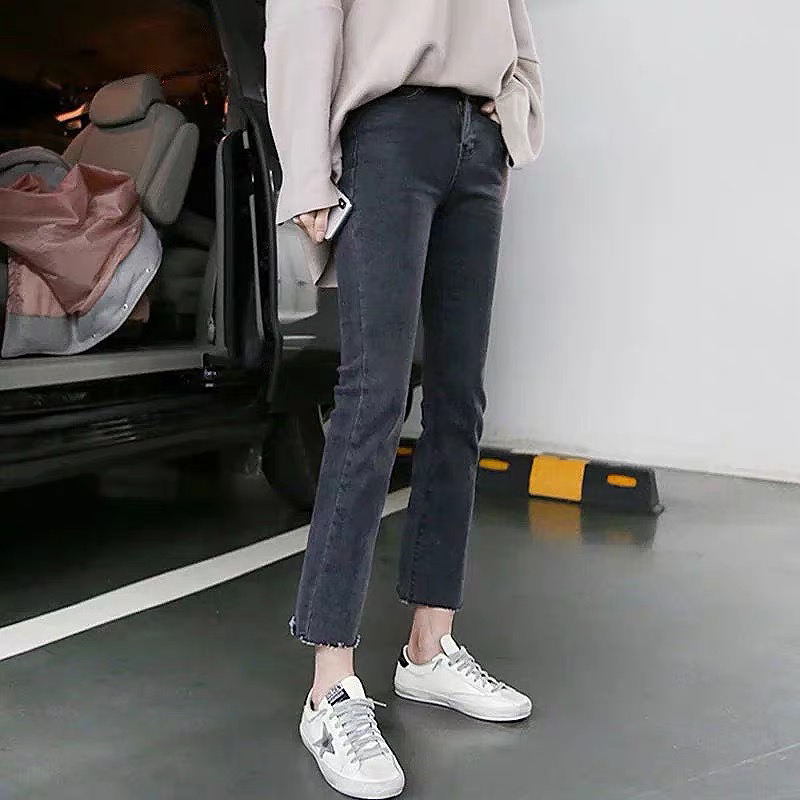 Fat Mm Spring Dress Big Size Tobacco Grey Straight Drum Jeans Woman Fat Sister Loose Korean version with high waist display slim 90% Pants Tide