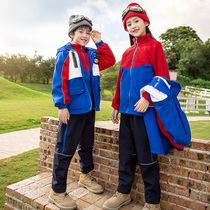 Jackets suit uniforms junior high school students in autumn and winter children men and women students class uniform plus velvet blue three-piece suit