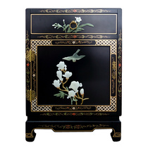 Lacquer Art Bone Stone Inlaid Flowers and Birds Single Door Upper Drawer Bedside Table Customized Yangzhou Lacquer Ware New Chinese Classical Home Decoration