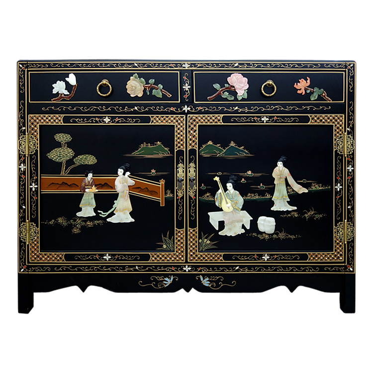 Painting Artificial Bone Mounted Mercury Cabinet Dining Cabinet Yangzhou Painter New Chinese Classical Home Solid Wood Furniture