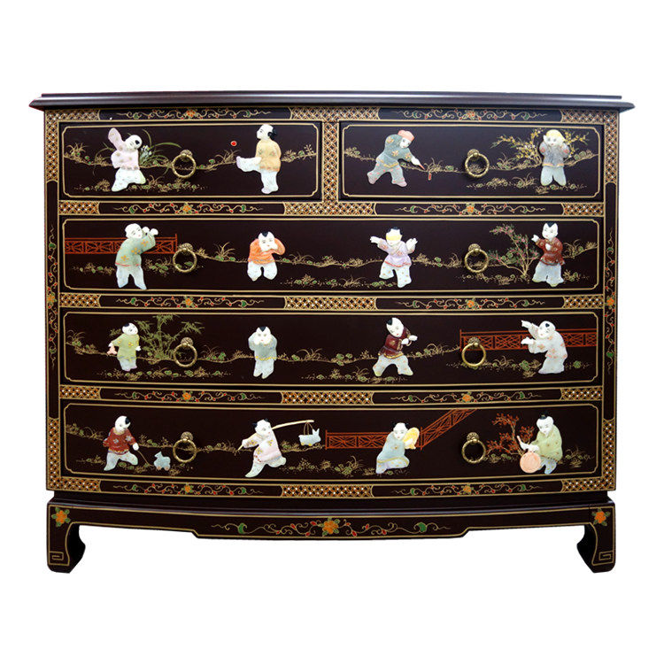 Yangzhou Lacquer Bone Stone Inlay 100 Sub-figure arched Five-bucket closet Decorative Cabinet Customized Neoclassical Lacquer Art Home Decoration