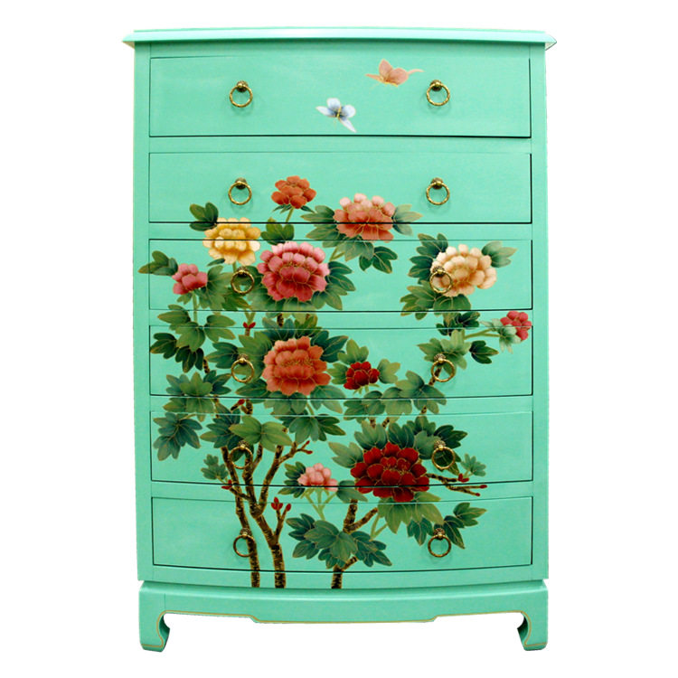 Lacquer art Painted Six Draws Bucket Closet closet Closet Guan Guan Decoration Customized Yangzhou Lacquer Ware New Chinese Vintage Solid Wood Furniture