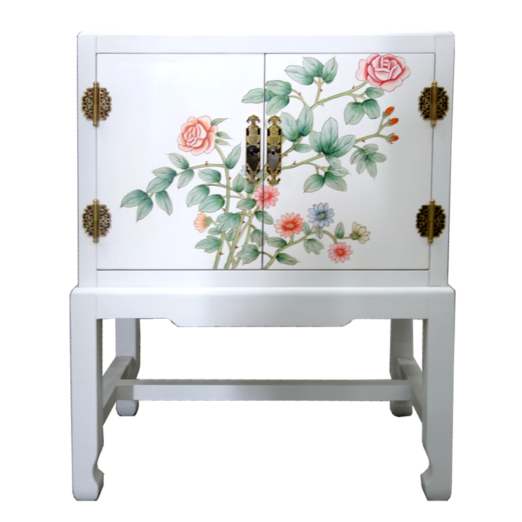 Lacquer art painted double door flower and bird bedside table sofa several customization Yangzhou lacquerware new Chinese classical solid wood furniture