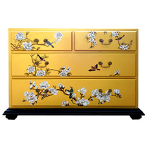 Lacquer Art Painted Flowers and Birds Four Drawers Entrance Decorative Cabinet Wardrobe Yangzhou Lacquer Ware New Chinese Classical Solid Wood Furniture