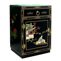 Lacquer Art Bone Stone Mosaic woman single door Drawing Bed Head Cabinet Custom Yangzhou Lacquer Ware New Chinese Vintage Solid Wood Furniture