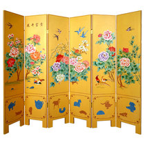 Lacquer Art Home Decoration Painted Flowers Bloom Wealthy Forty-Fold Entrance Screen Partition Yangzhou Lacquer Ware New Chinese Classical