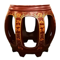 Lacquer art shell inlaid with mother-of-pearl flowers and birds trumpet drum stool embroidered pier customization Yangzhou lacquerware neoclassical solid wood furniture