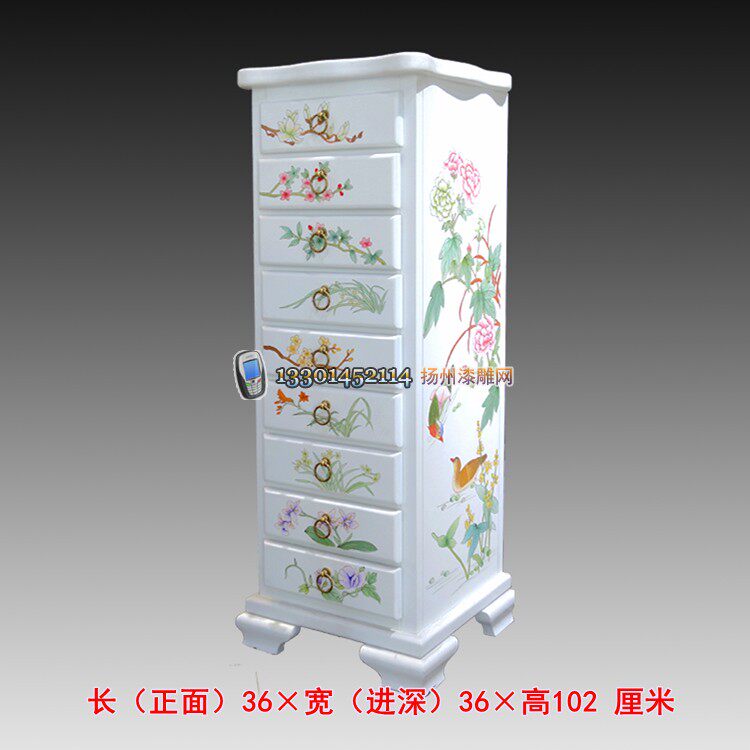 Yangzhou lacquerware neoclassical lacquer art Home decoration Painted white flowers and birds Nine pumping cubic phone flowers a few customization