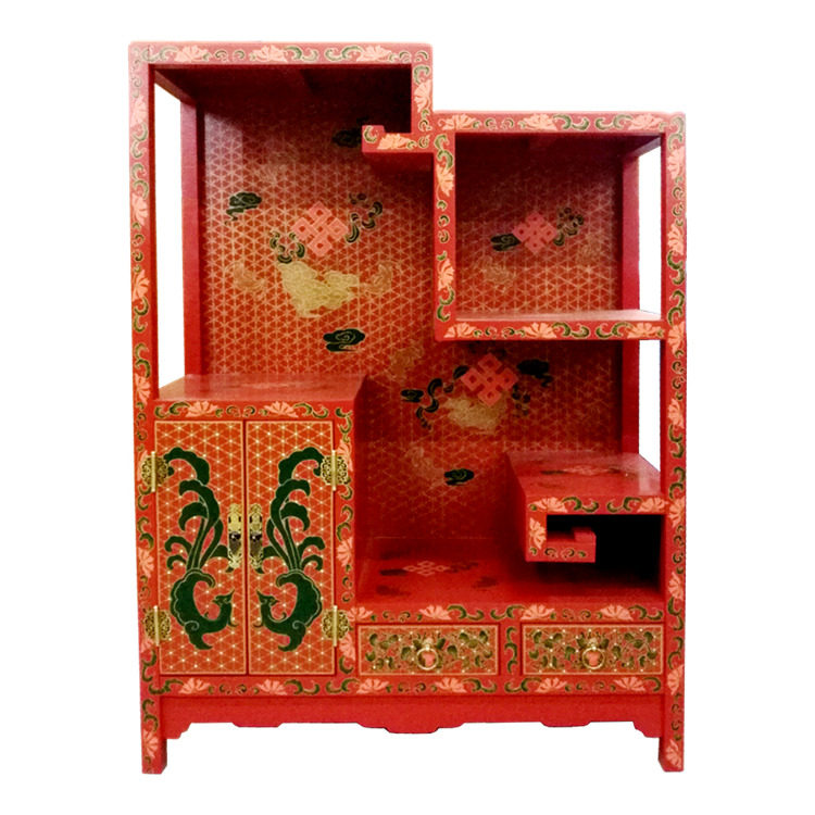 Red Ground Dill Painting Antique multi-treasure Gobo Ancient Shelf Custom Yangzhou lacquerware New Chinese Classical lacquer art home decoration