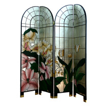 Yangzhou Lacquer Carved with Round Head Four Fold Screen Xuanguan Partition lacquer Art New Chinese Classical Lacquer Art Home Decoration