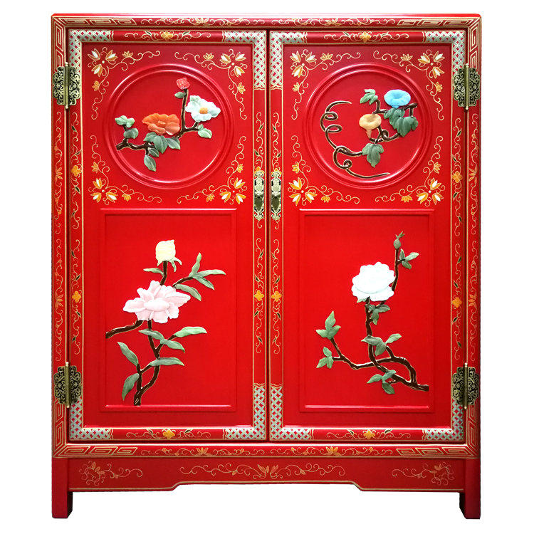 Bone Stone Inlay Flowers Birds Double Door Round Side Cabinet Xuanguan Decorative Wardrobe containing cabinet Yangzhou lacquerware New classical furniture