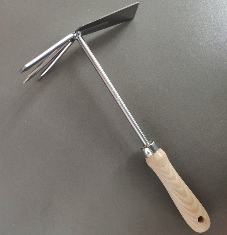 Stainless steel small hoe outdoor digging wild vegetable home planting loose soil gardening flower dual-purpose rake weeding tool
