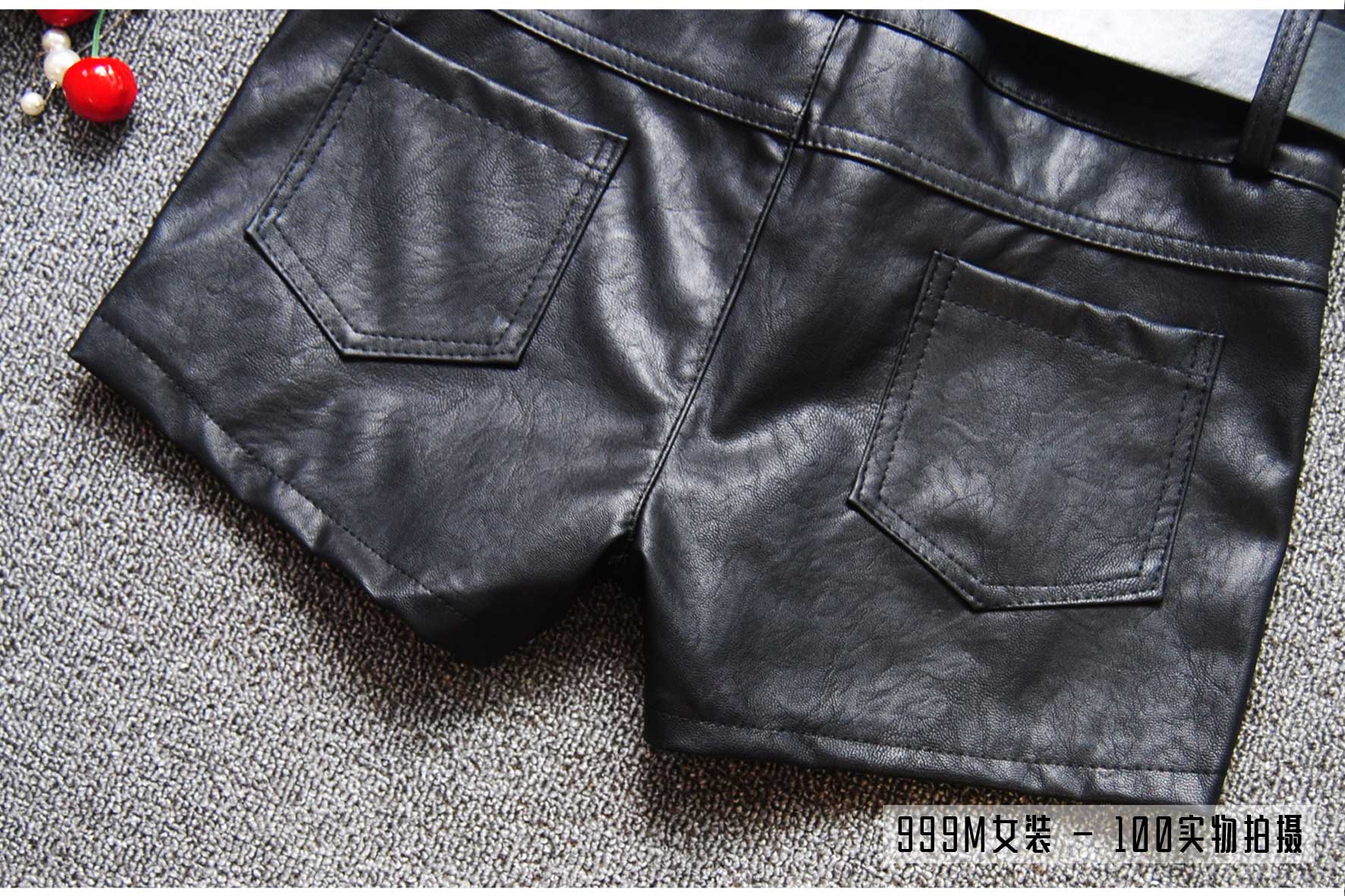 Mùa thu và mùa đông phụ nữ mới thân hình mảnh mai lông xù giả lông thỏ khâu quần short da PU Quần da của phụ nữ Quần Joker khởi động quần thủy triều quần lửng nữ