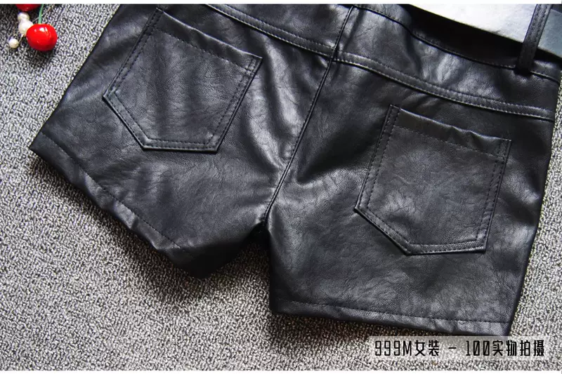 Mùa thu và mùa đông phụ nữ mới thân hình mảnh mai lông xù giả lông thỏ khâu quần short da PU Quần da của phụ nữ Quần Joker khởi động quần thủy triều