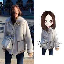 Zheng Xiuyan with lamb hair short coat 2021 new womens autumn and winter cotton clothes Korean version loose jacket cotton coat