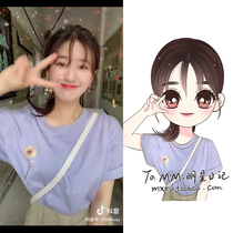 Zhao Lu Si with the taro purple daisy short-sleeved T-shirt womens summer 2021 new Korean loose top ins