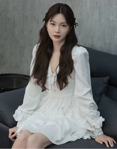 Белый корсет, платье, юбка с бантиком, лонгслив, мини-юбка, V-образный вырез, рукава фонарики