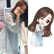 Lee Bible star with blue stripes waist super fairy Chiffon dress Korean version loose 2021 summer new women