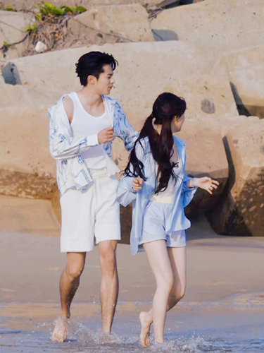 Синяя рубашка, шорты, комплект, оверсайз, высокая талия