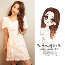 Summer 2021 new Wu Xin with the same waist slim retro white square collar bellflower French dress children