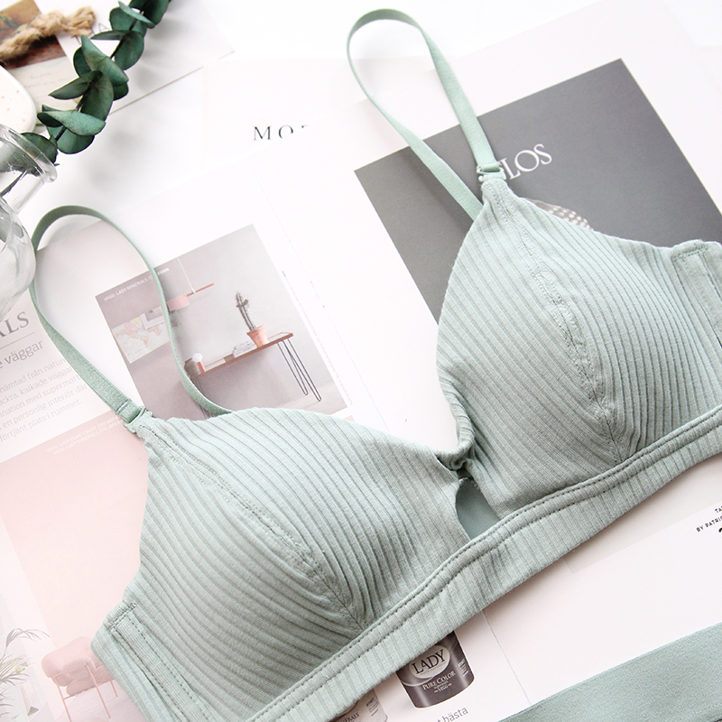 Bralettel bông Sexy Steelless Bra rỗng mềm bông mỏng Cup mềm Cup Bra Student Net Hồng.