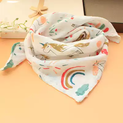 Spring and summer thin cotton gauze scarf plus triangle scarf Baby children's bib square towel Men and women baby saliva towel bag turban