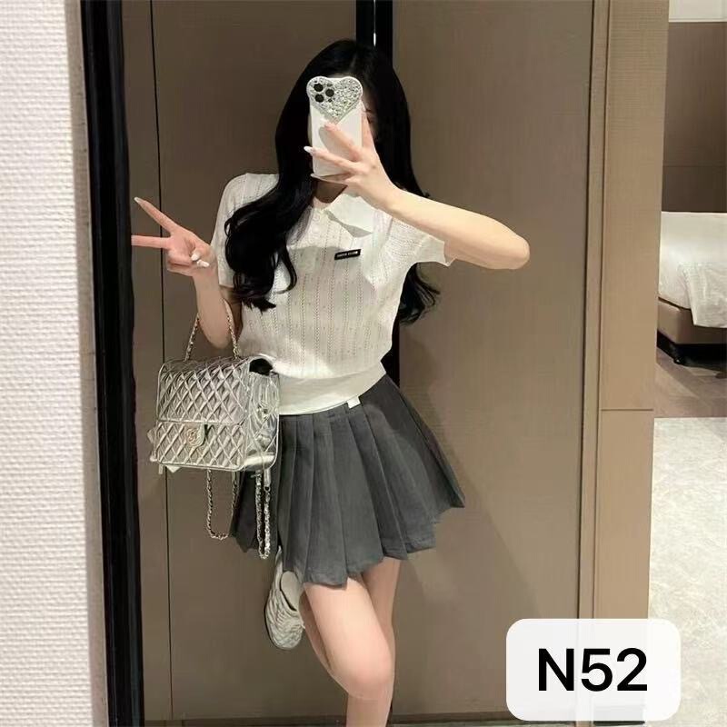 Half-Hot Summer Miu Style Letter Small Black Label Lapel Short-Sleeve Pullover Loose Versatile Women's Knit Top Half-Hot Summer Miu Style Letter Small Black Label Lapel Short-Sleeve Pullover Loose Versatile Women's Knit Top