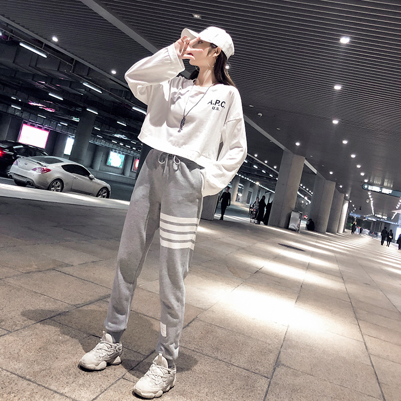 Tb Pants Couple Style Spring and Autumn Pure Cotton Yarn-Dyed Thom Browne Sports Loose Jogger Four-Stripe Sweatpants Women's Trendy Brand