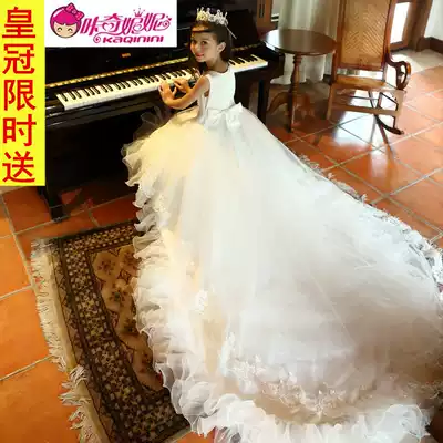 Children's domineering dress wedding dress tailing long dress summer big girl princess dress flower girl piano spring autumn winter costume