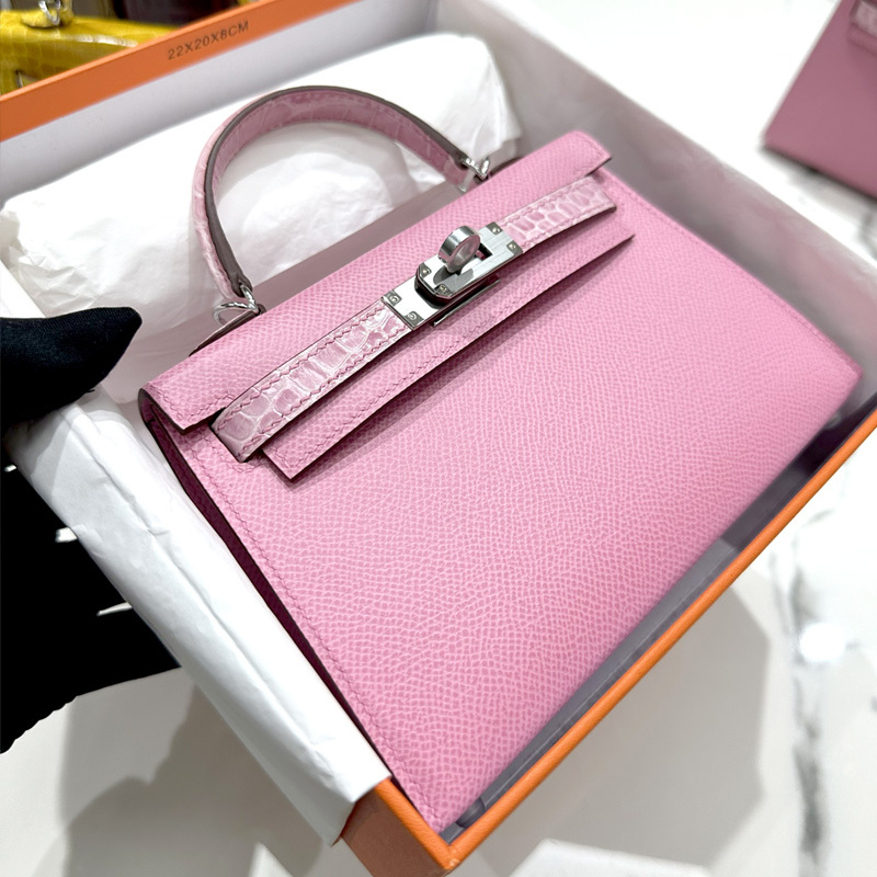 Kelly Bag 2026 New Fashion Crocodile Leather Second Generation Mini Imported Palm Print Ep Cowhide Fully Handmade Bag for Women Kelly Bag 2026 New Fashion Crocodile Leather Second Generation Mini Imported Palm Print Ep Cowhide Fully Handmade Bag for Women