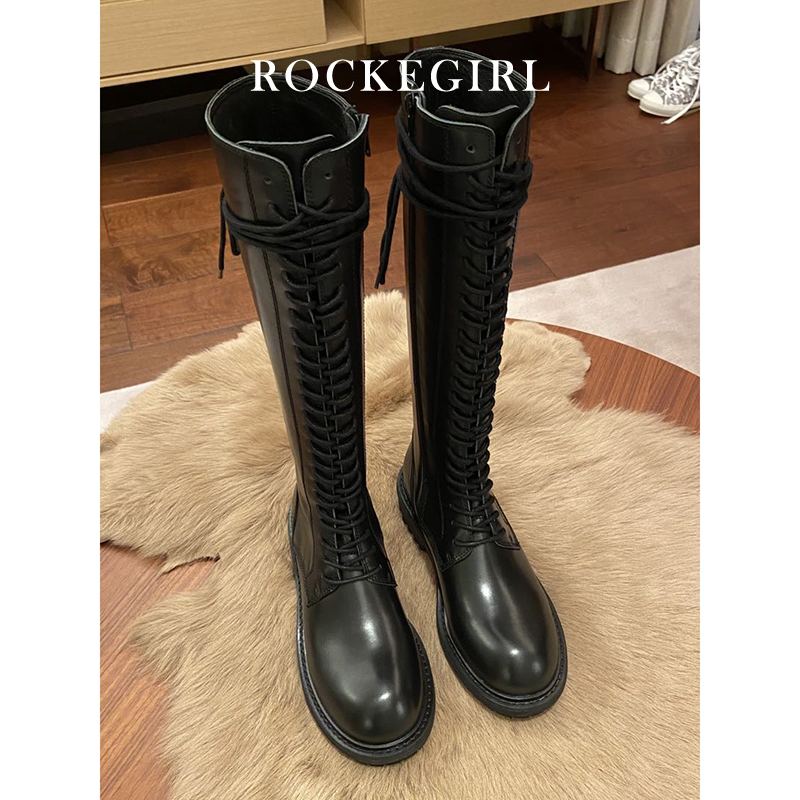 2021 New ANN Martin boots female high cylinder and knee length boots with velvety autumn winter lacing boots thick bottom riding boots