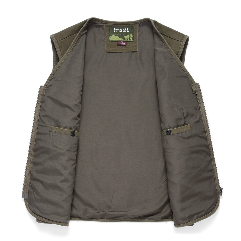 Bố tải nhiều túi cotton nam vest bình thường mùa xuân và mùa thu vest mỏng vest trung niên áo ghi lê nam