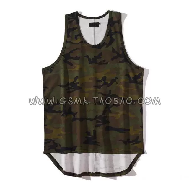 KISSNATE cotton đường phố cao cotton dài trước khi ngắn hem dài uốn cong vest nam KANYE