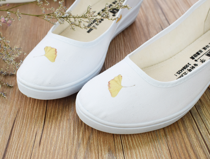 Ginkgo giày vẽ tay giày vải nêm giày mùa xuân Giày Hanfu cổ gió trắng giày đơn giày phong cách Trung Quốc giải trí giày sneaker nữ trắng