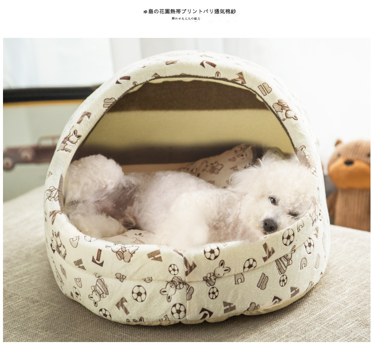 Cũi mèo mèo mùa hè với mat dog house vừa và nhỏ dog Teddy dog ​​giường mèo nhà mèo biệt thự có thể tháo rời có thể giặt Khay thức ăn cho mèo