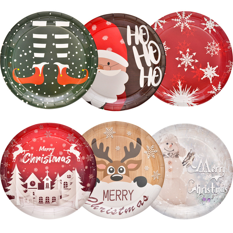 Christmas Disposable Plates Holiday Party Decoration Tableware Santa Claus Tree Paper Plates Paper Cups Paper Napkins
