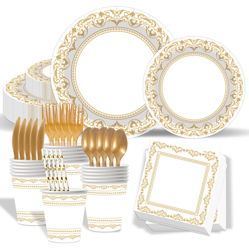 Classical Themed Tableware Birthday Party Decoration Disposable Paper Plates Paper Cups Napkins Scene Layout Dinner Plates