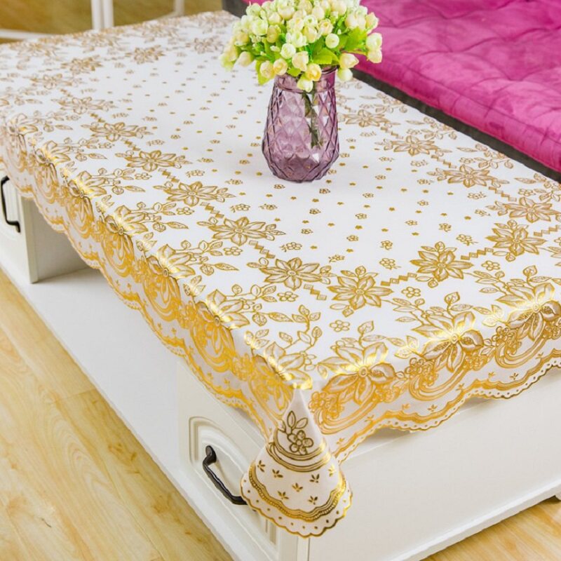 European-style rectangular gold and silver white western tablecloth tablecloth waterproof and oil-proof PVC living room coffee table insulation pad tablecloth
