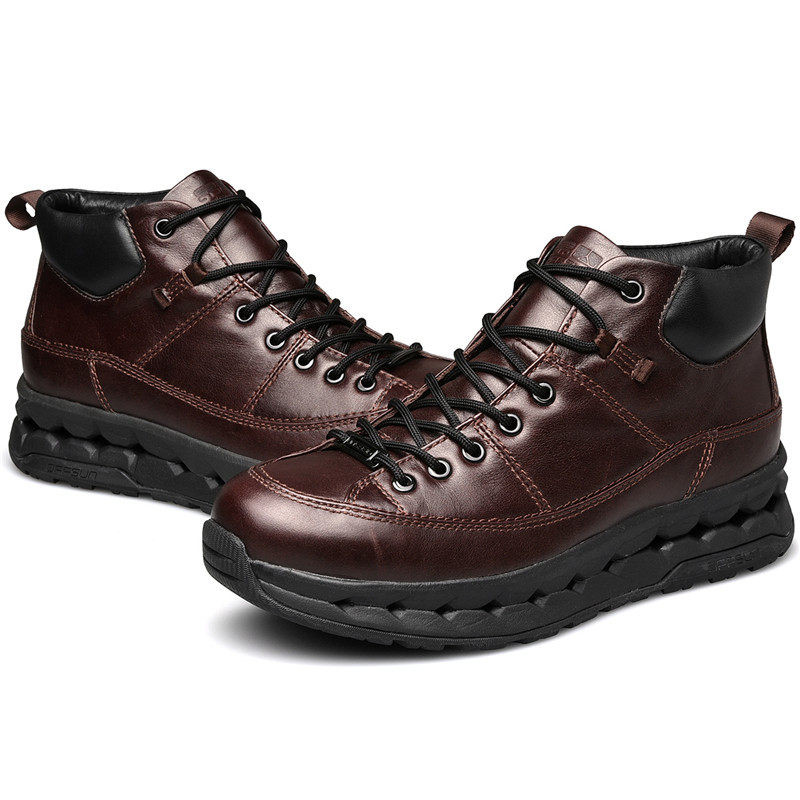 Angshan OFFSUN 91257 men's autumn winter plus suede business outdoor cow leather casual cotton boots bodybuilding shoes