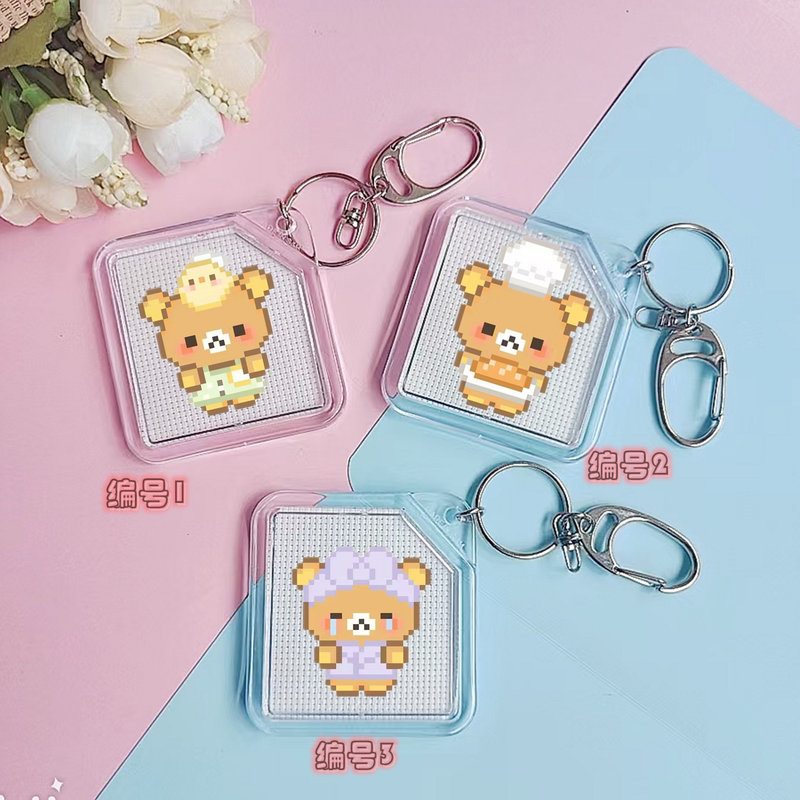 French Dmc Cross-Stitch Kit Double-Sided Embroidery Phone Chain Pendant Keychain Acrylic Cartoon Rilakkuma