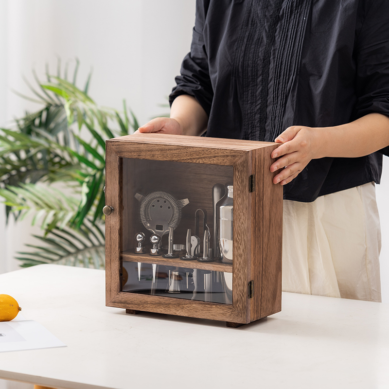 カクテルシェーカーセット防塵木箱304ステンレススチールシェーカーバー用品プロ仕様のカクテルツールシェーカー