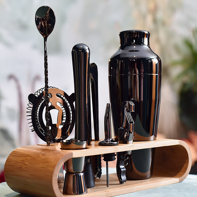 Ourgaea Jazz Black Cocktail Shaker Set 304 Stainless Steel Shaker Boston Shaker French Style