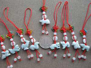 New Year of the Horse Natural Jade Zodiac Sheep, Tiger, Dog, Monkey, Rooster Three Harmonies Pendant Handmade Jade Mobile Phone Charm