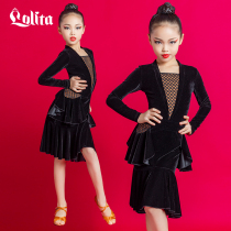Lolita Winter Latin Dance suit Long sleeve fishnet pleated skirt Daughter childrens practice practice suit Practice performance suit