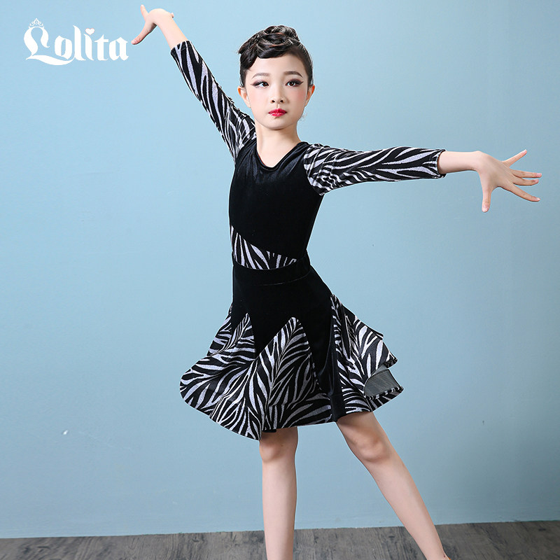 Lolita Teenage Girl Children Latin Dance Suit Girl Perform Girl Show Dresses Autumn Winter Models Young Children Professional Dance Suit