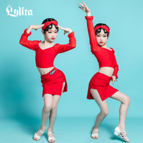 Lolita Chinlon New Latin Dance Suit Spring Summer Season Teenage Girl Children Practice Costume China Red Show Suit