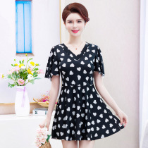 2021 mother swimwear skirt split boxer conservative Belly Belly short sleeve loose plus size middle-aged and elderly swimsuit women