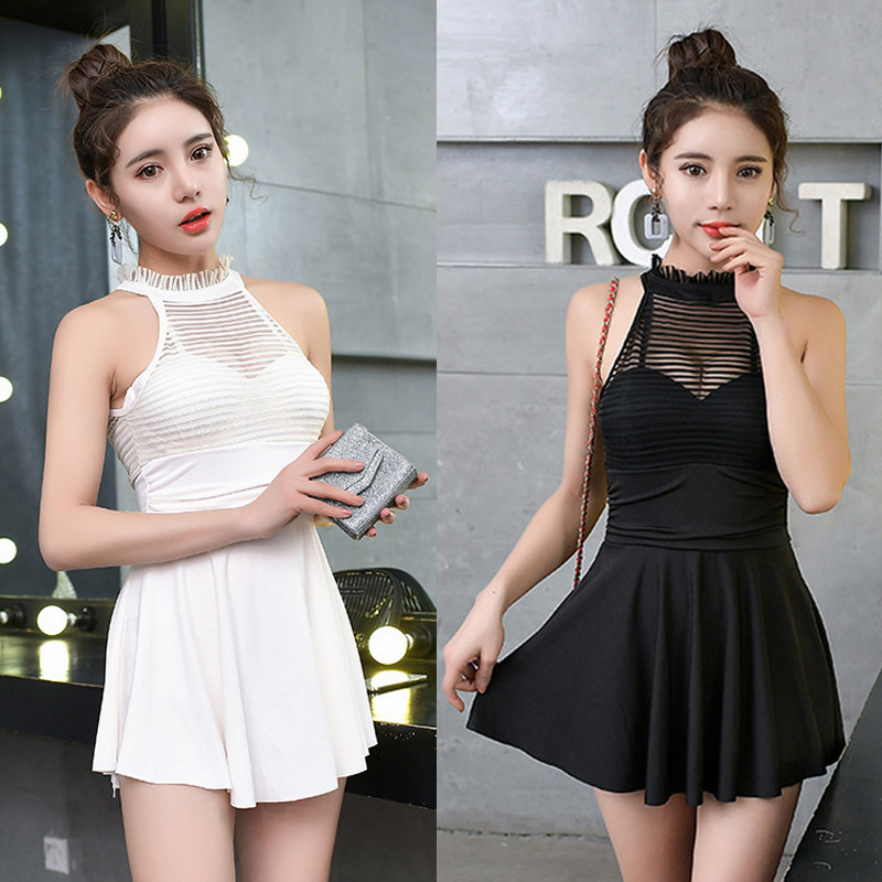 Bathing suit women's one-piece flat angle waist thin belly cover simple steel tray gathered small sexy high-neck swimsuit hot spring