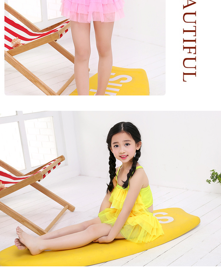 Cô gái chia áo tắm trẻ em bảo thủ bikini chống nắng màu rắn đơn giản Cô gái dễ thương áo tắm 5-10 tuổi - Bộ đồ bơi của Kid ao boi tre em