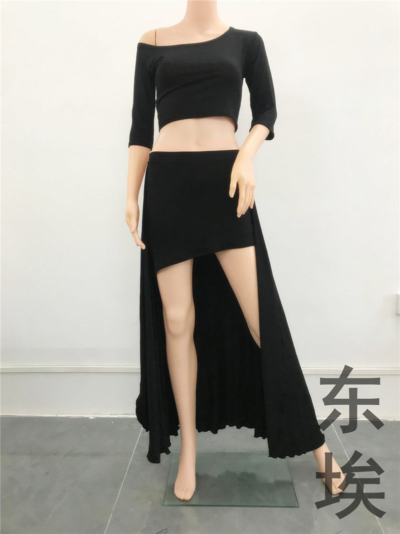 Belly Leather Dance Suit Dance Dress Oriental Dance Practice Suit Beginner Half Blouse Front Short Rear Long Dance Dress